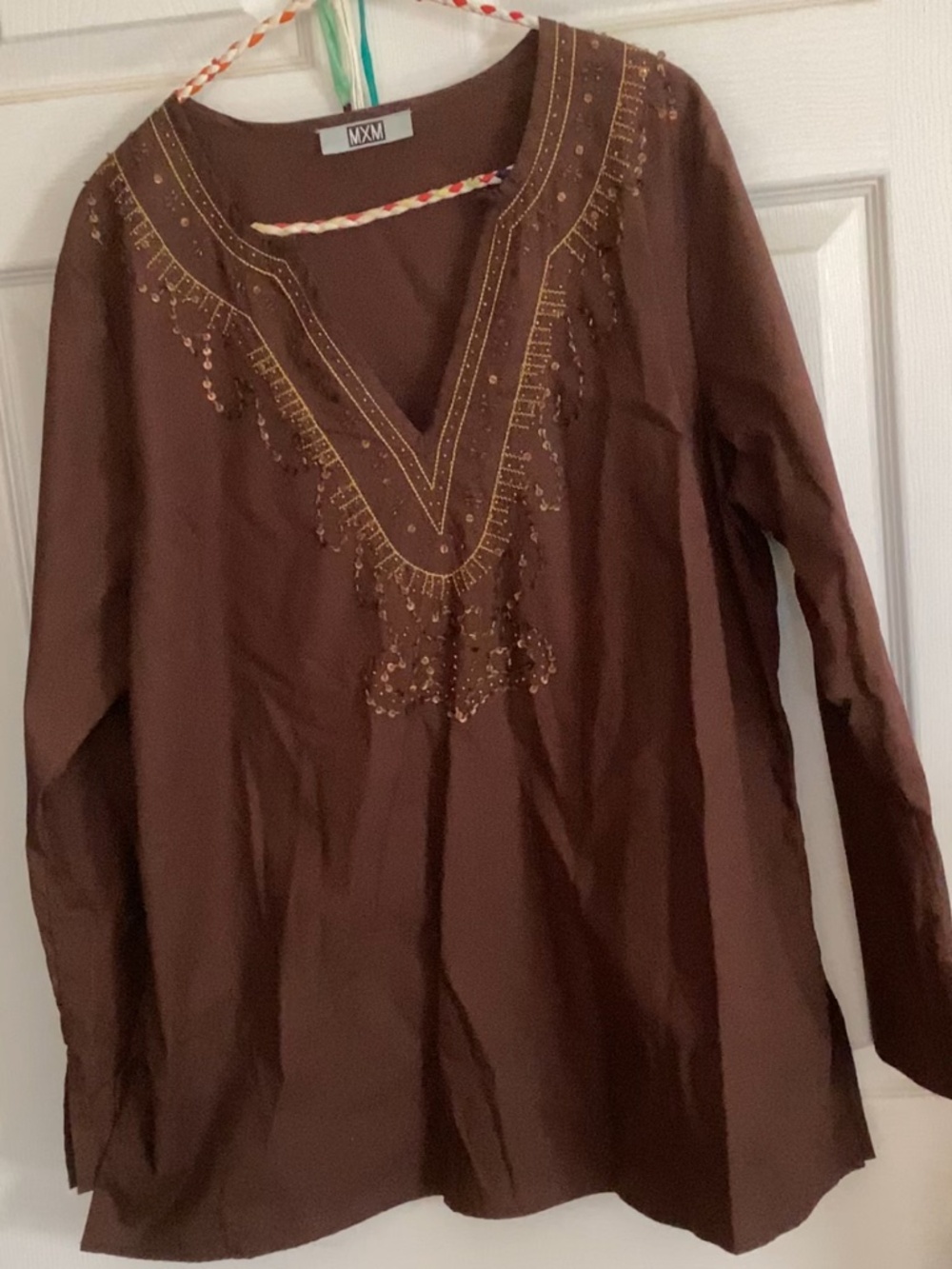 MXM Long Sleeve Brown Beaded Top
